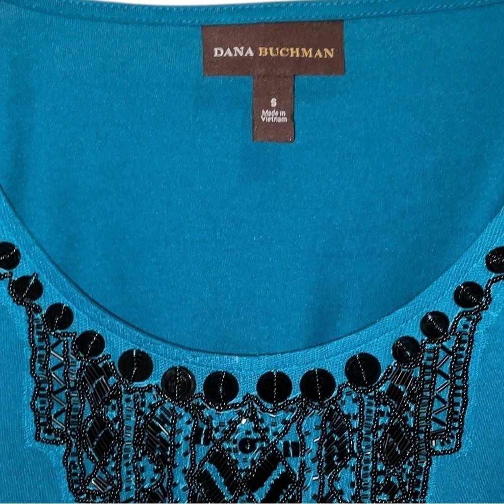 Dana Buchman Teal Long Sleeve Top with Black Accents - Picture 2 of 5